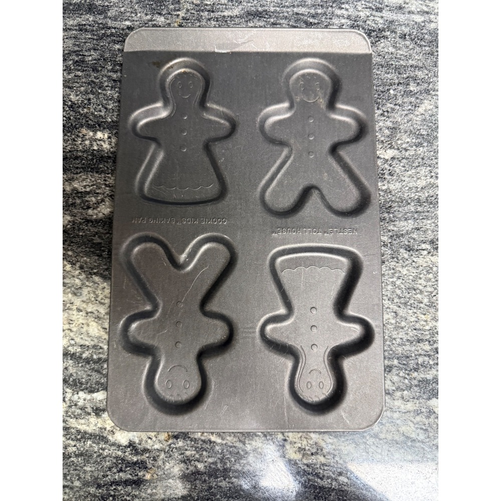 Nestle Toll House Cookie Kids Baking Pan Gingerbread Boy Girl Molds Gray Metal